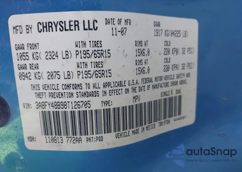 2008 Chrysler Pt Cruiser Lx from USA, damaged, VIN 3A8FY48B98T126705